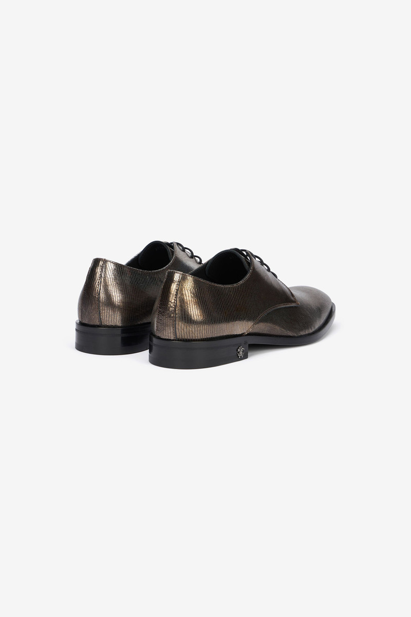 Roberto Cavalli Brown Lace-Up Leather Loafers with Python Effect outlook