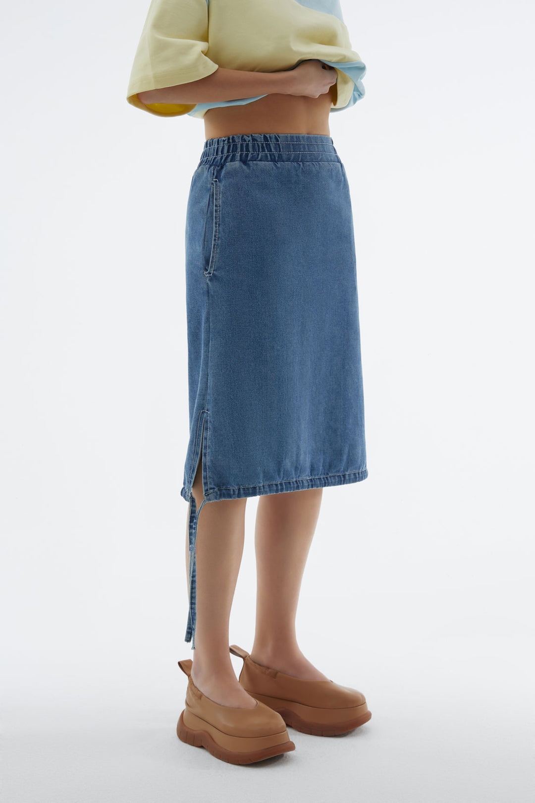 WASHED DENIM ELASTIC SKIRT - 2