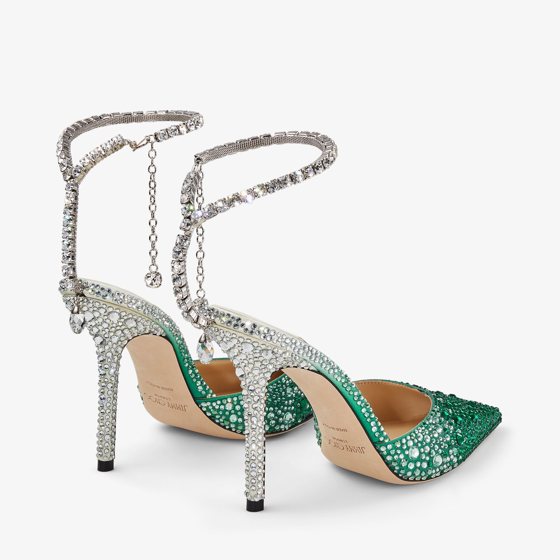 Saeda 100
Emerald Satin Pumps with Swarovski Crystals - 5