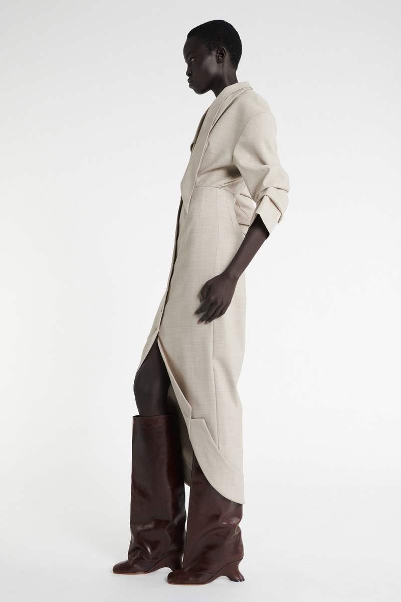 TAILORED SKIRT WITH JACKET COLLAR AT HEM BEIGE MELANGE 3