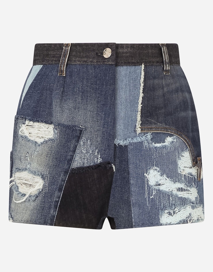 Patchwork denim shorts - 3