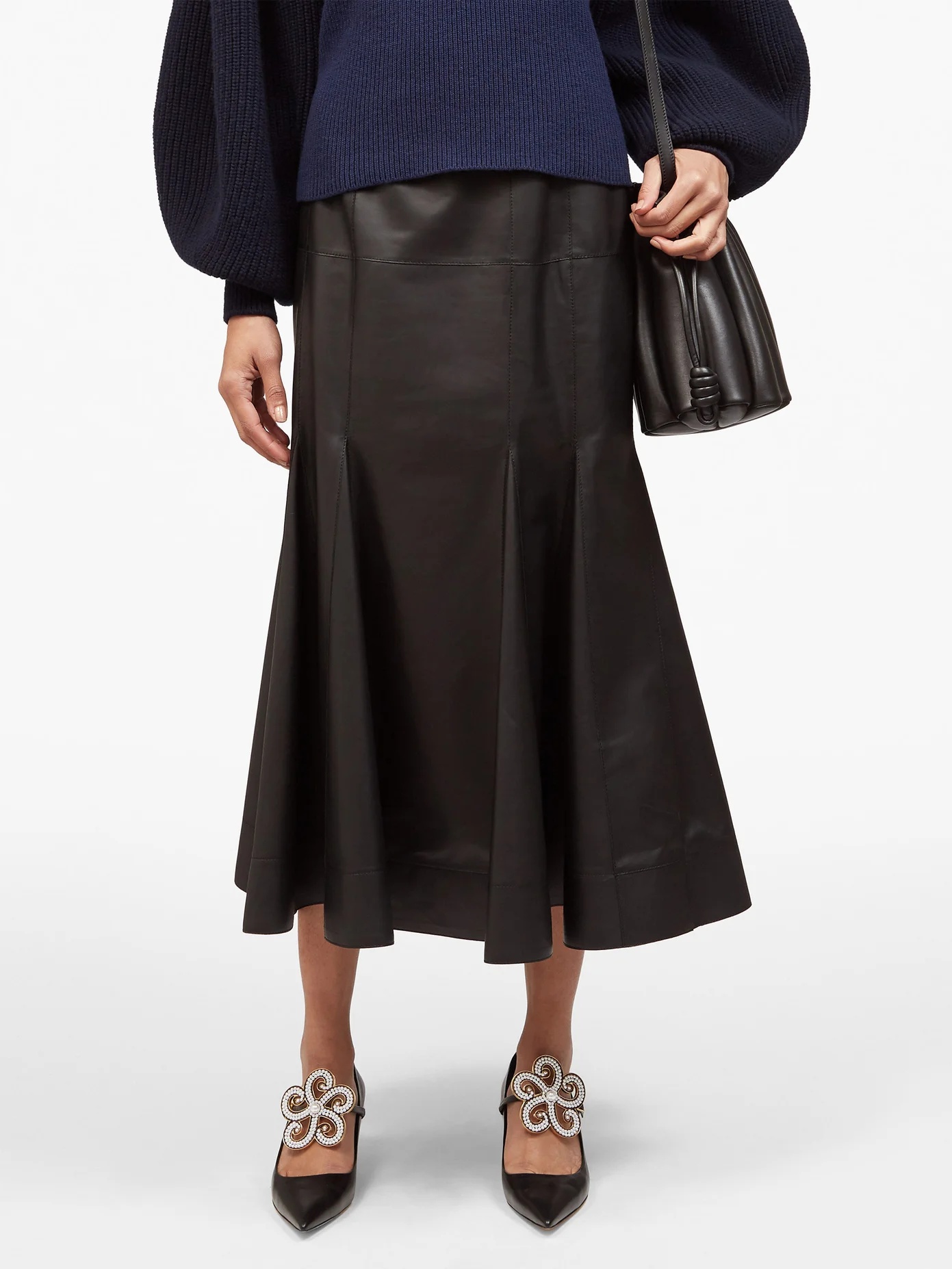 Godet-hem leather midi skirt - 6