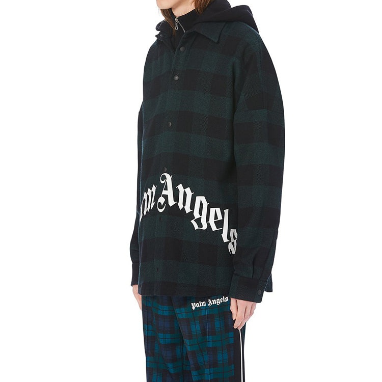 PALM ANGELS Men's Logo Print Hooded Overshirt Green PMGA042E20FAB0015701 - 4