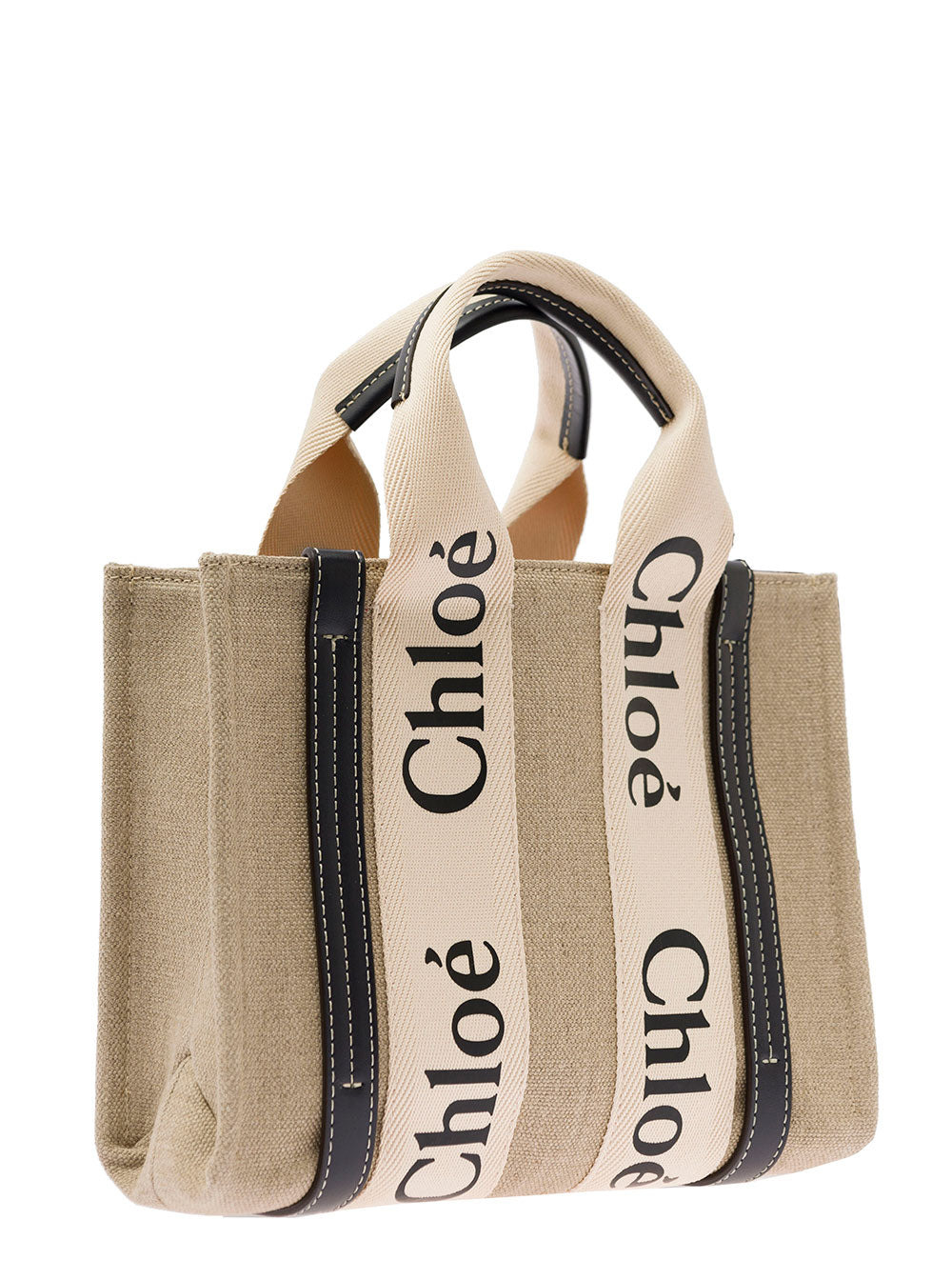 Chloé Women 'Woody' Multicolor Tote Bag With Shoulder Strap And Ribbon In Leather And Linen Canvas W - 2