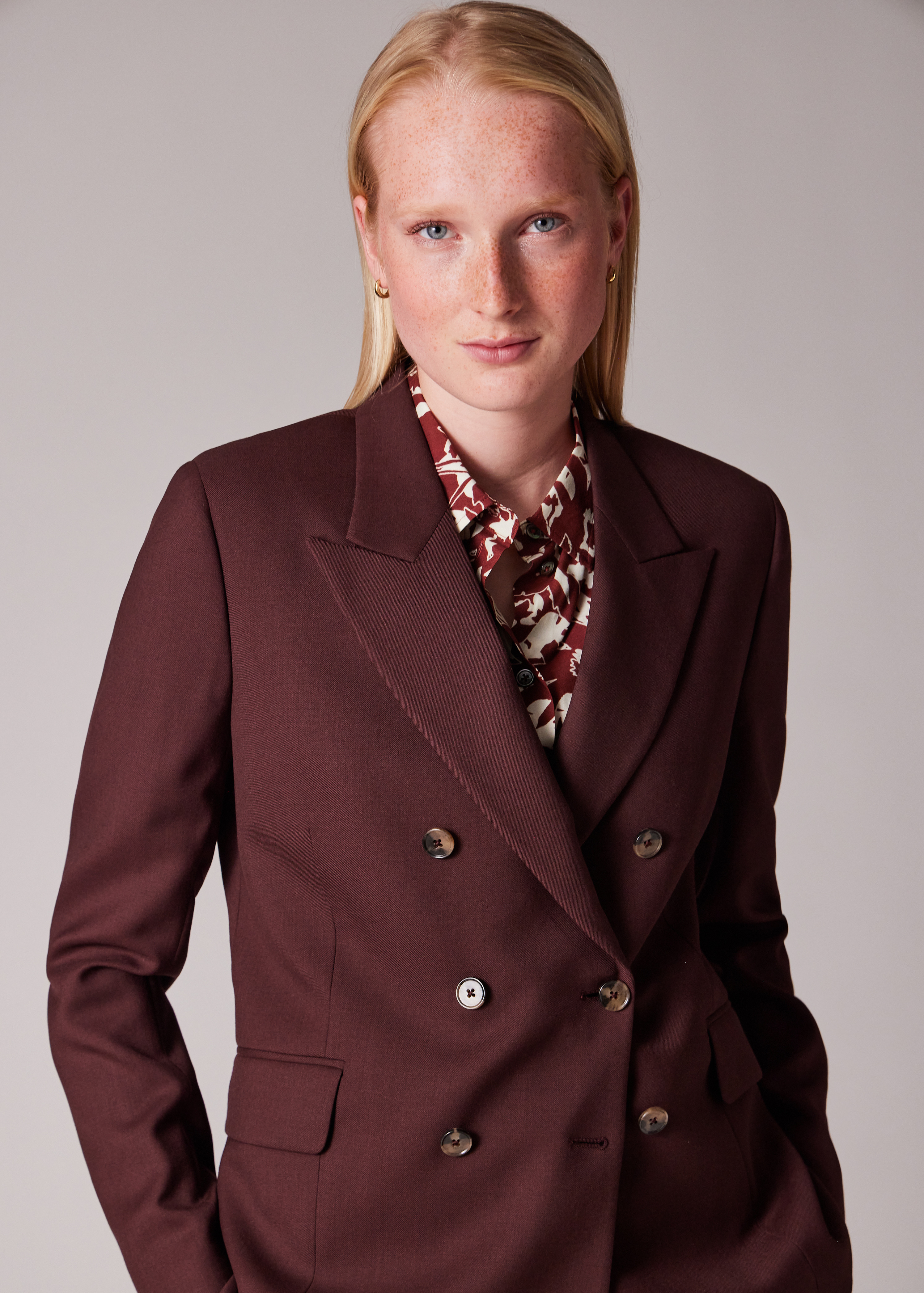 Women's A Suit To Travel In - Burgundy Wool Double Breasted Suit - 10