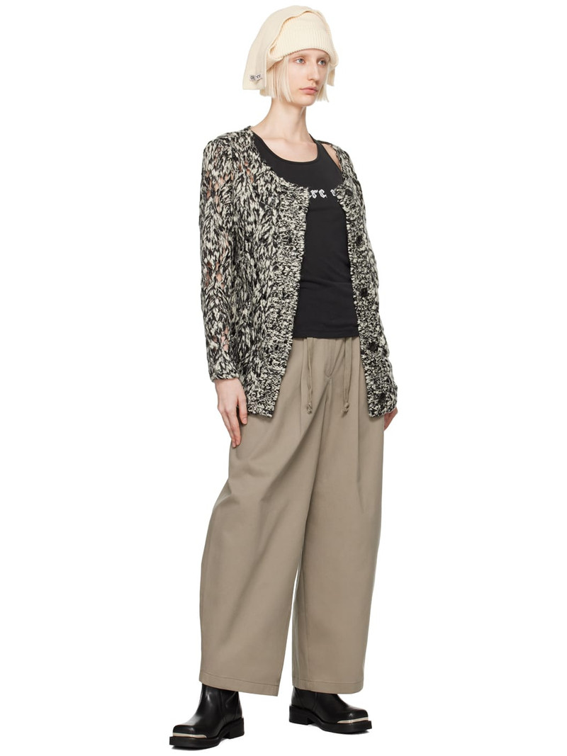 OPEN YY Black & White Argyle Pointelle Cardigan outlook