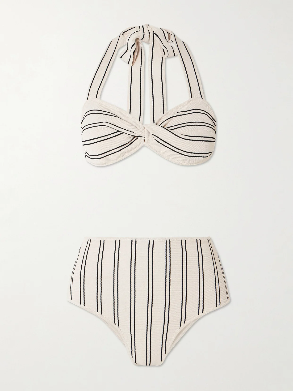 Daylight Twist-front Striped Ribbed Stretch-modal Bikini - 1