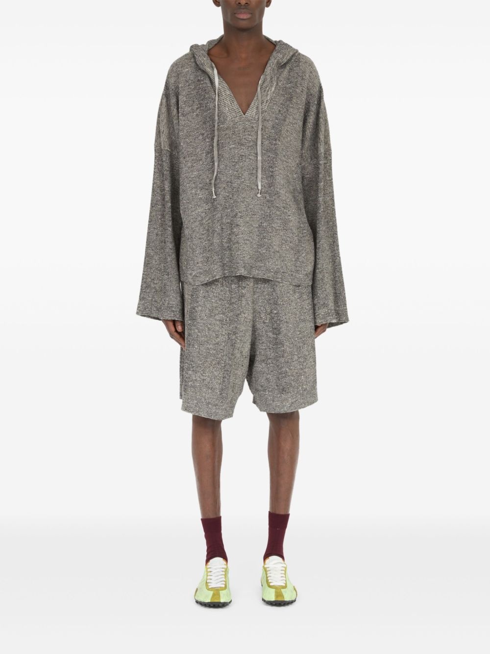 V-neck knitted hoodie - 2