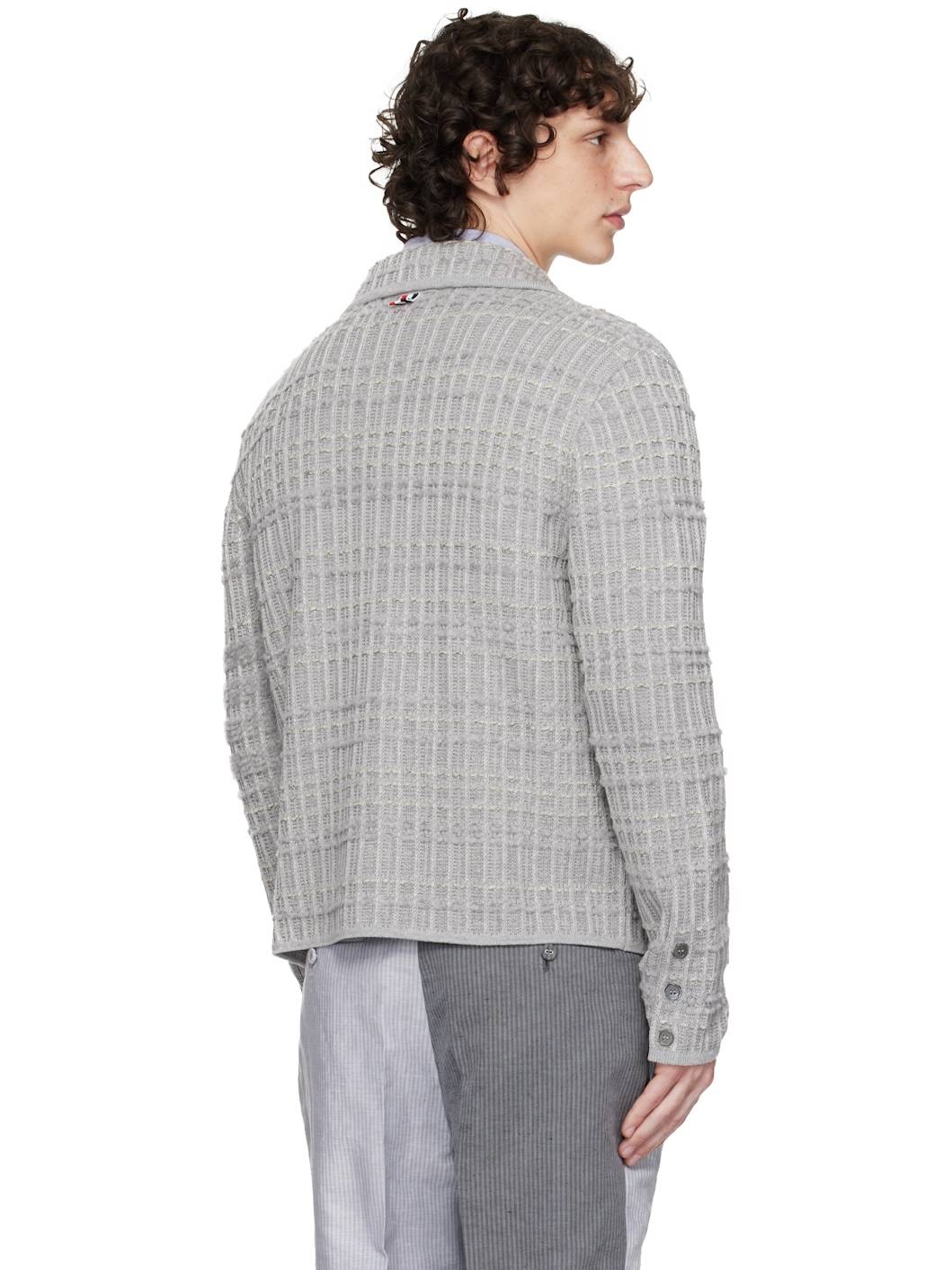 Gray Tweed Jacquard 4-Bar Jacket - 3