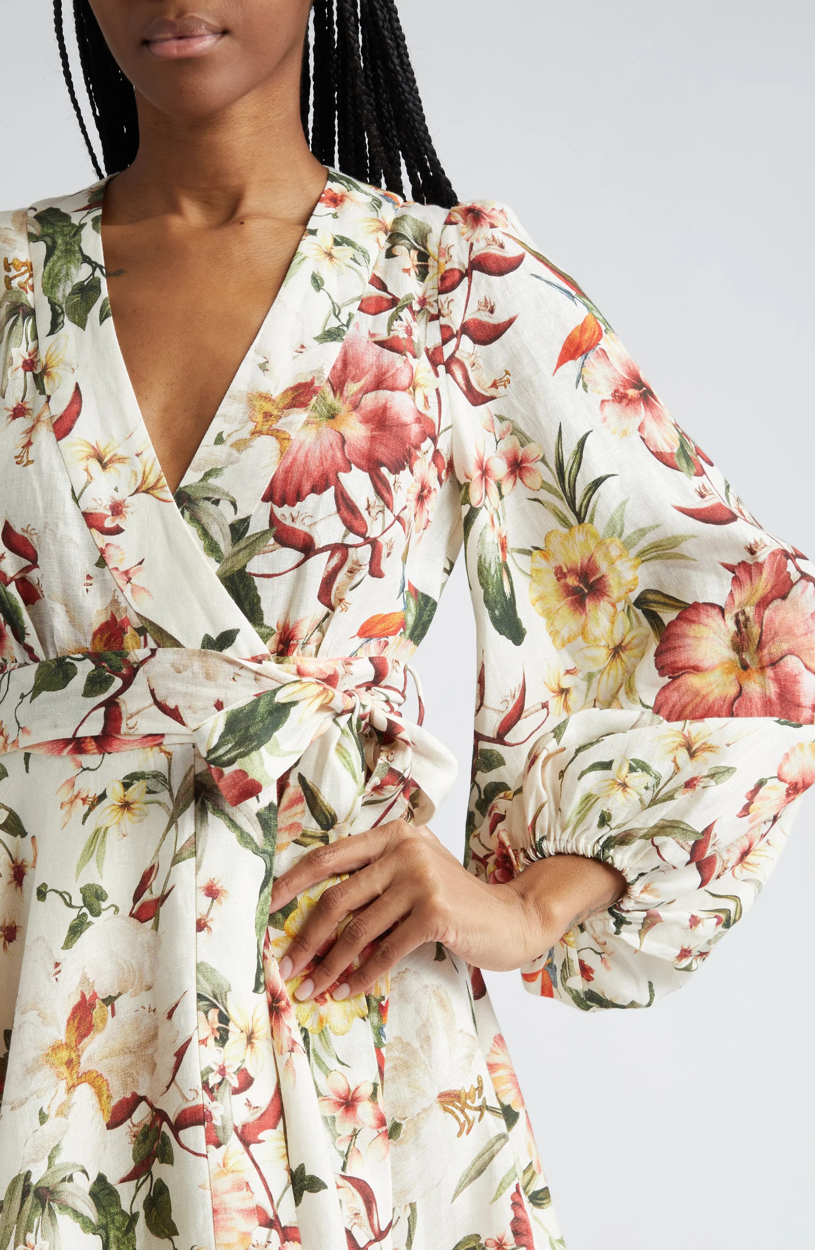 Lexi Floral Long Sleeve Linen Wrap Dress - 4