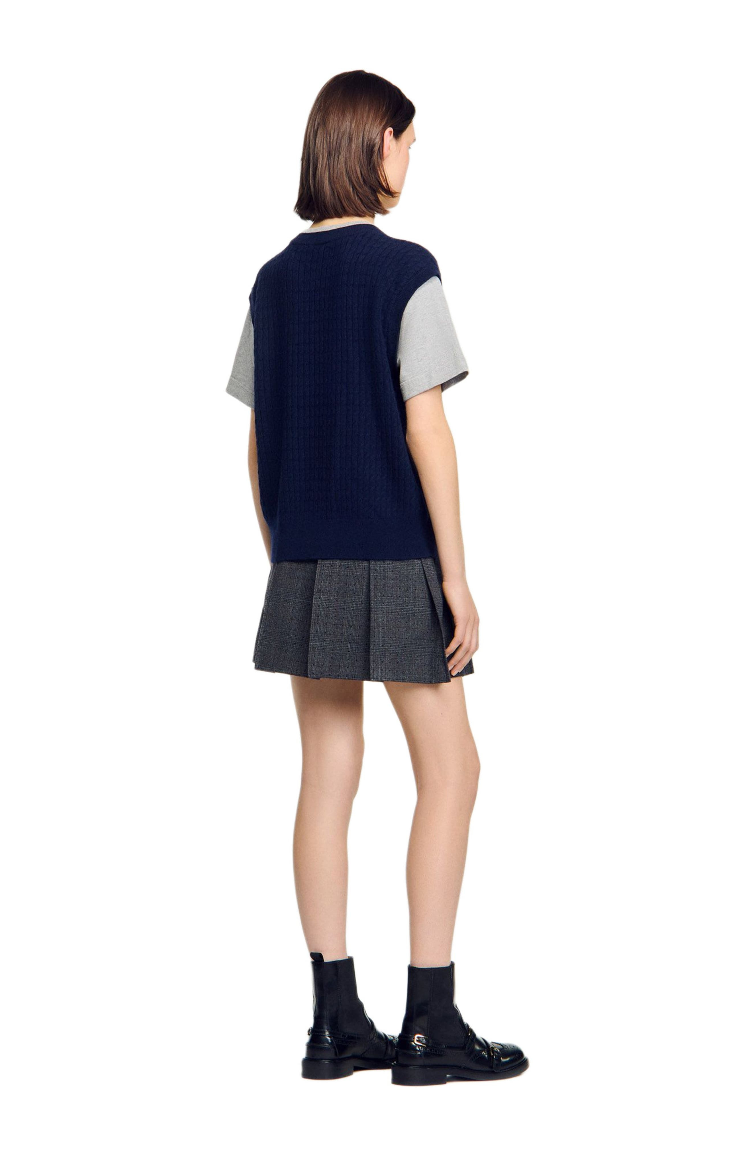 SANDRO Dual-material knit sweater in Navy /Grey at Nordstrom - 2