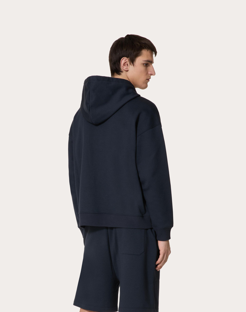 COTTON SWEATSHIRT WITH HOOD, ZIPPER AND VALENTINO PRINT 4