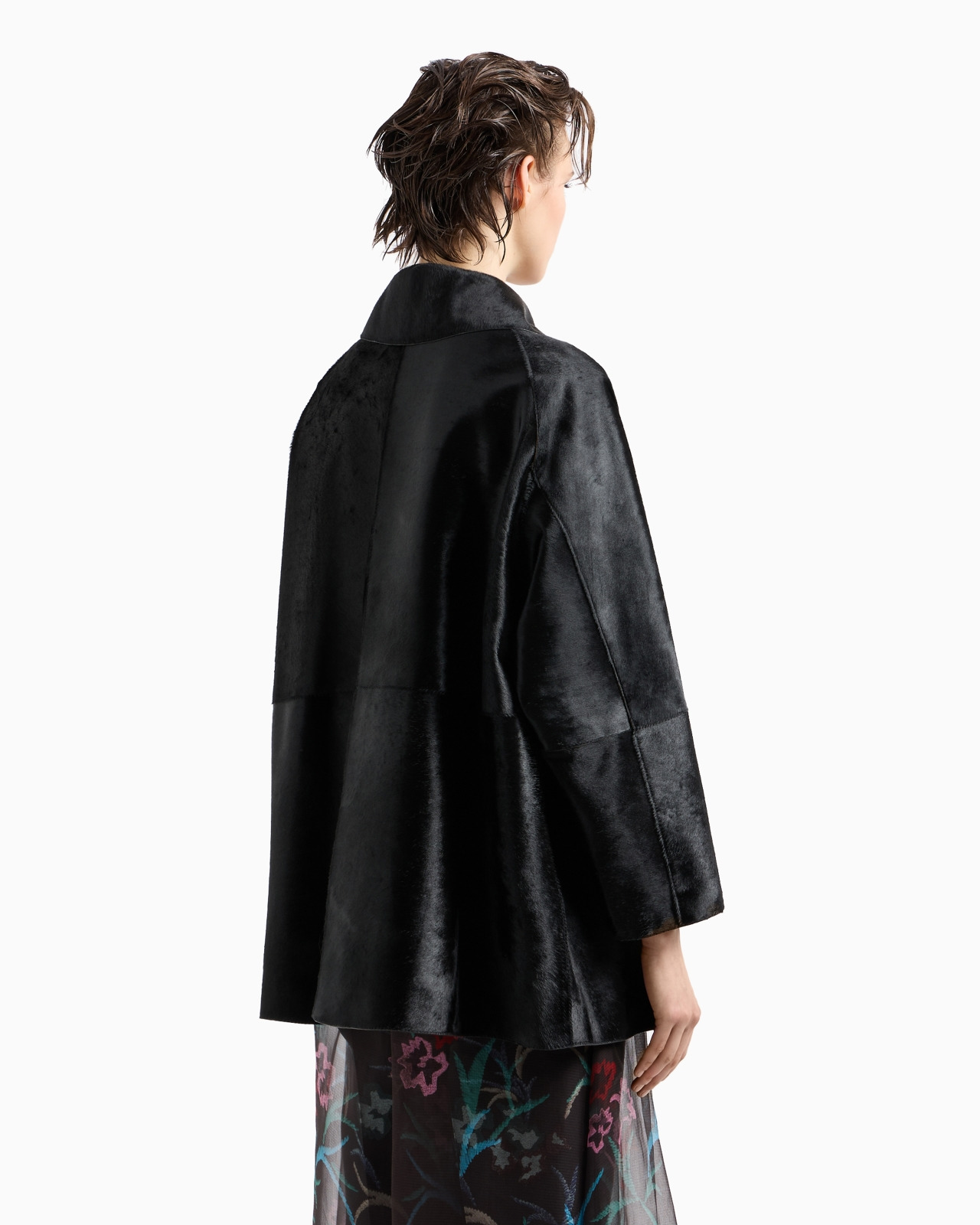 PONY SKIN-EFFECT LEATHER DOUBLE-BREASTED PEA COAT - 3
