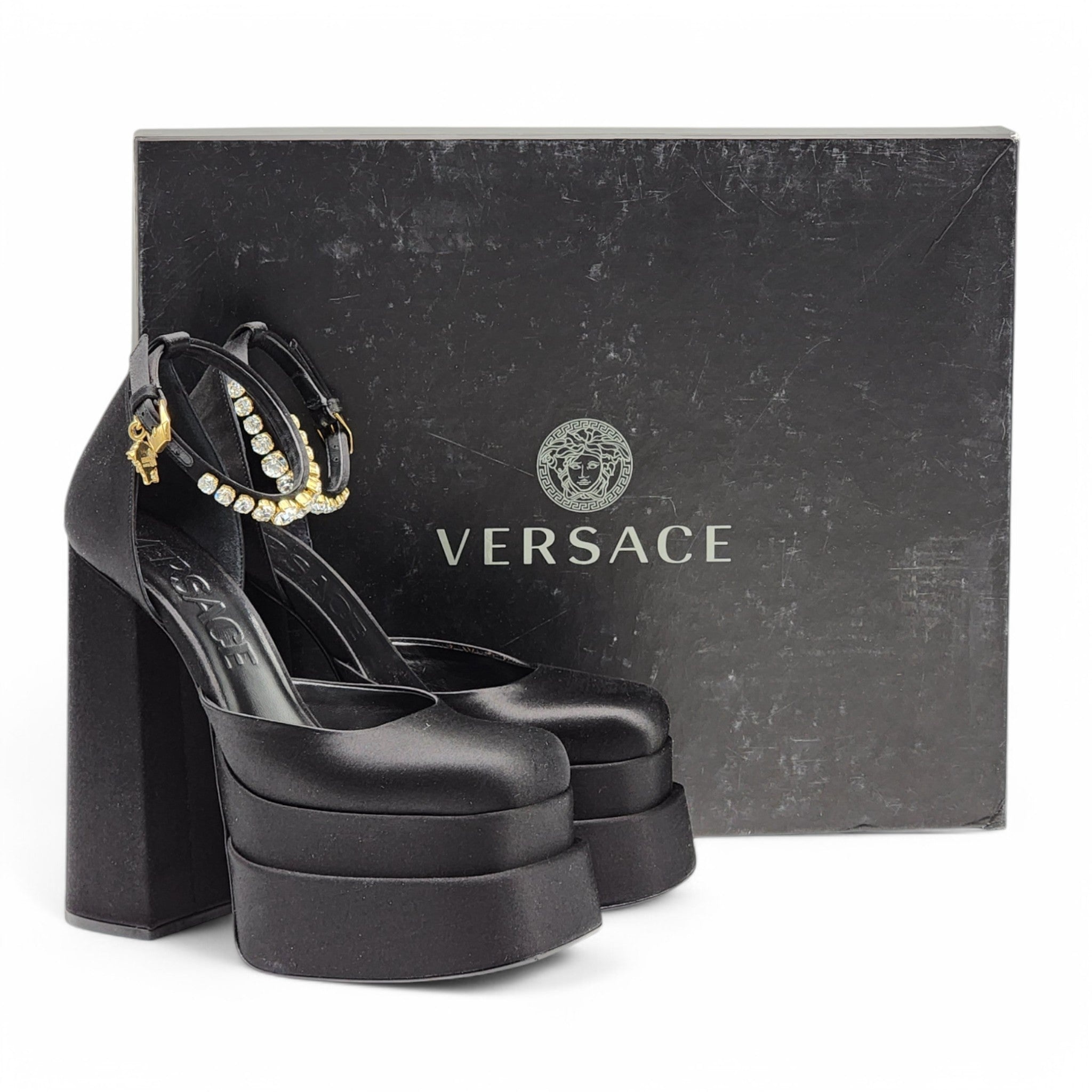 Versace Medusa Aevitas Double Platform Pumps - Satin - Black 38.5 - 8
