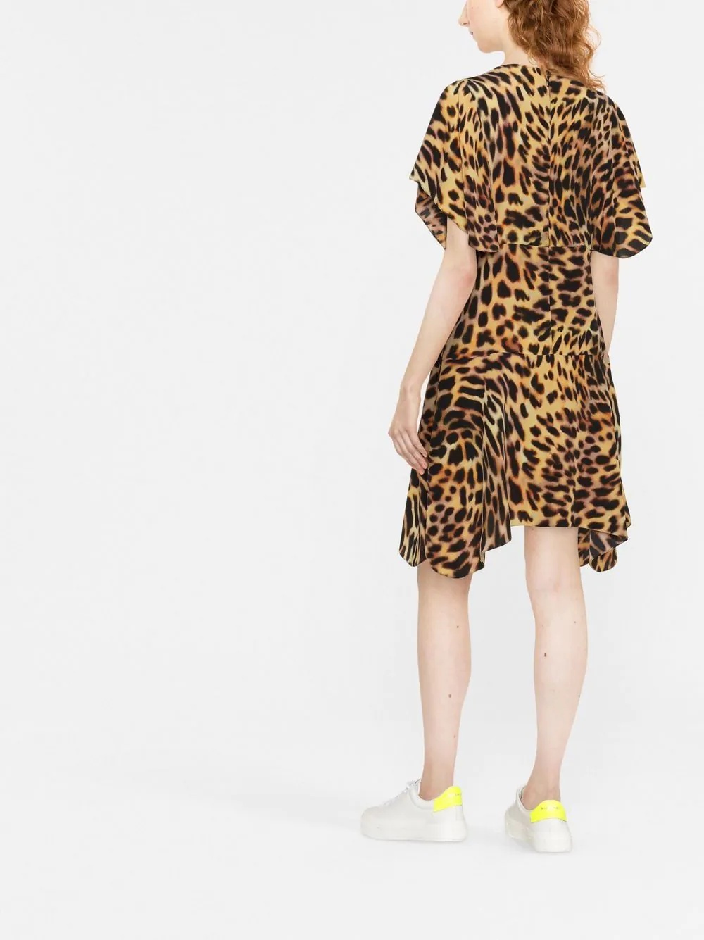 leopard-print silk flounce dress - 4