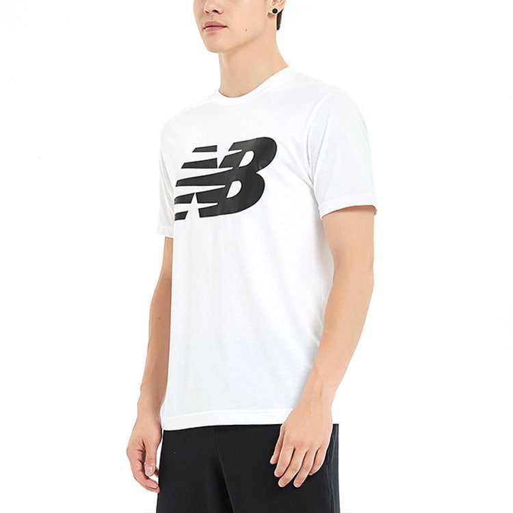 New Balance Men's New Balance Knit Breathable Athleisure Casual Sports LOGO Printing Short Sleeve Wh - 5