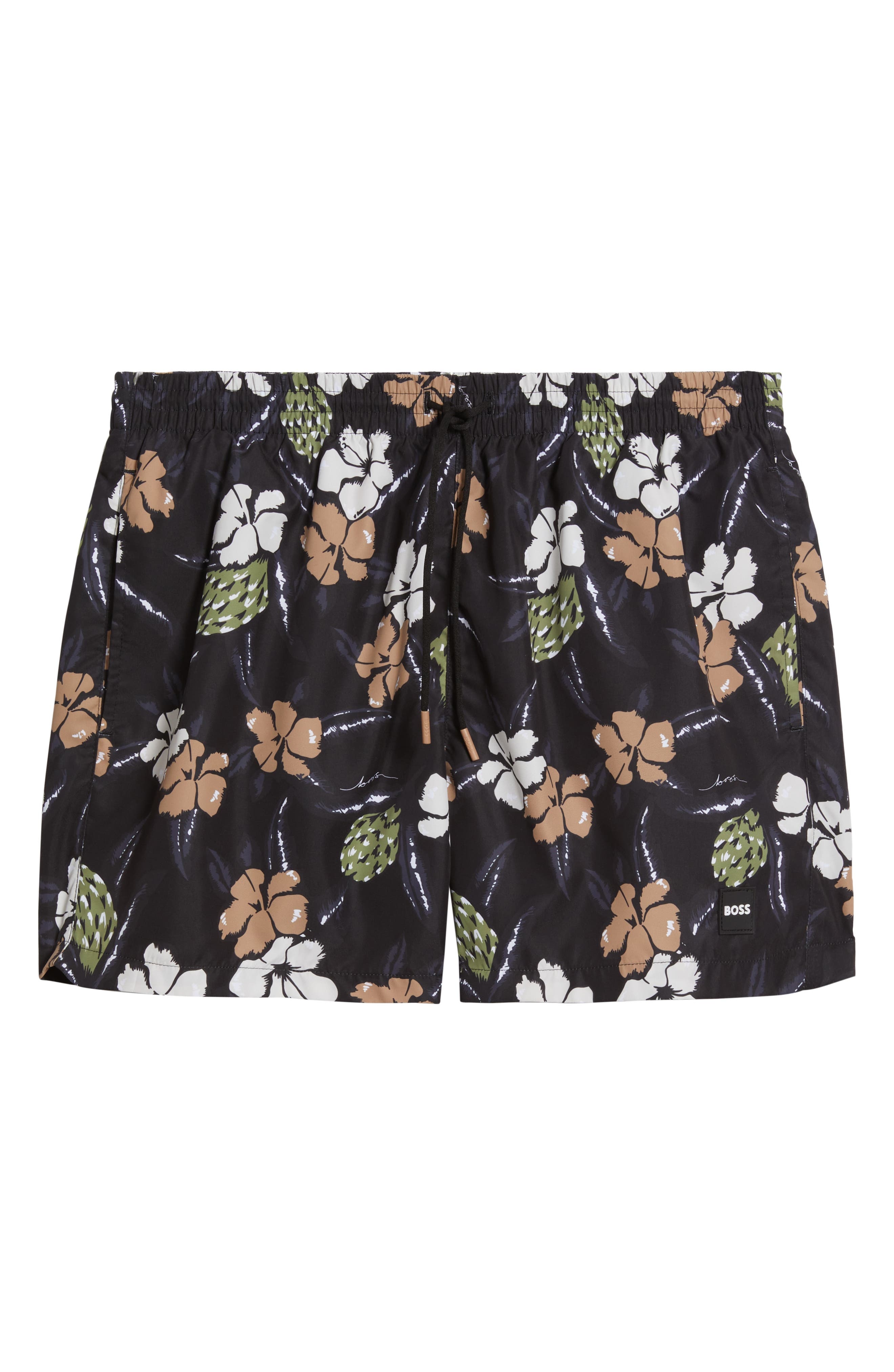 BOSS Piranha Floral Swim Trunks in Black at Nordstrom - 6