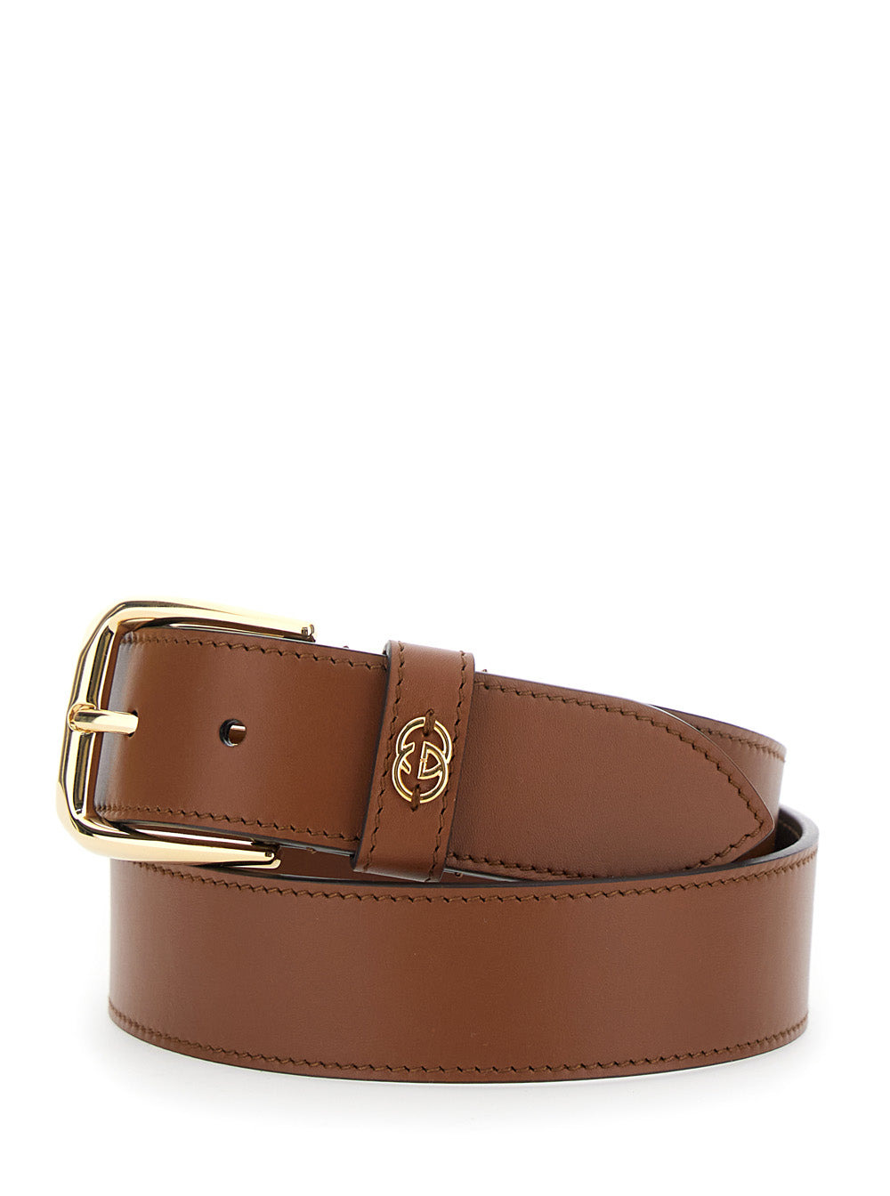 Gucci Men Brown Belt With Adjustable Buckle Cosure And Double G Logo Plaque On The Loop In Leather M - 2