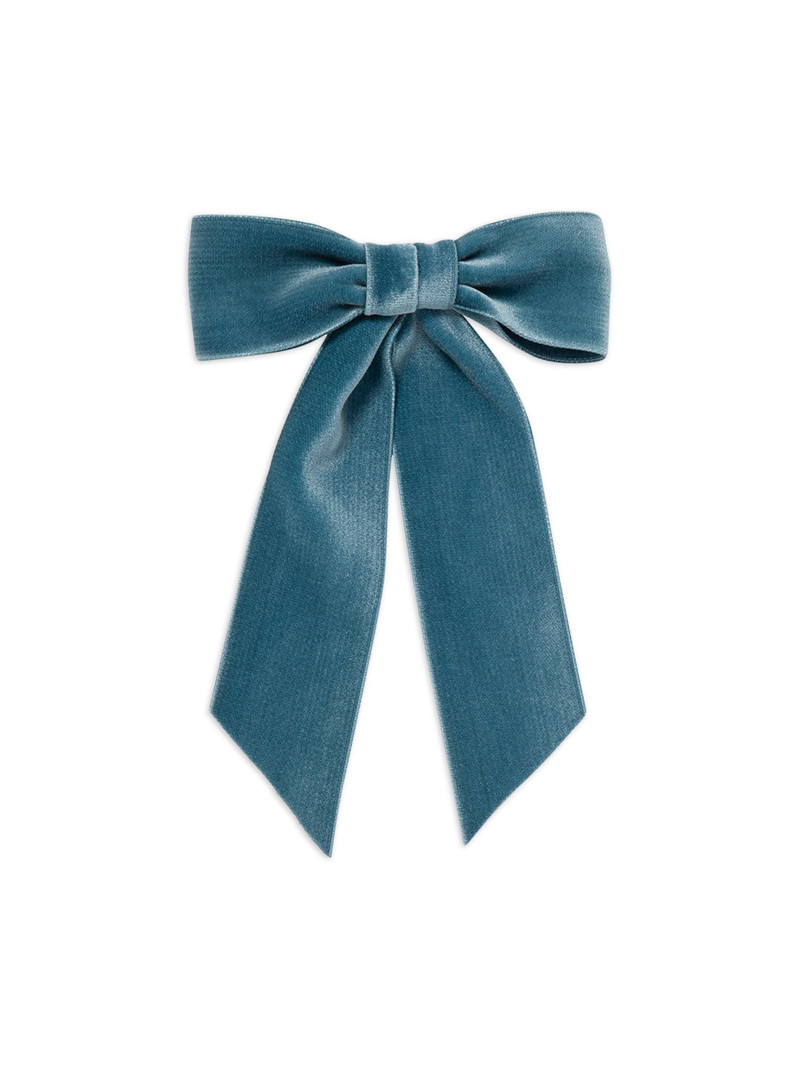 Women's Wide Velvet Bow Barrette - Blue Pattern 1