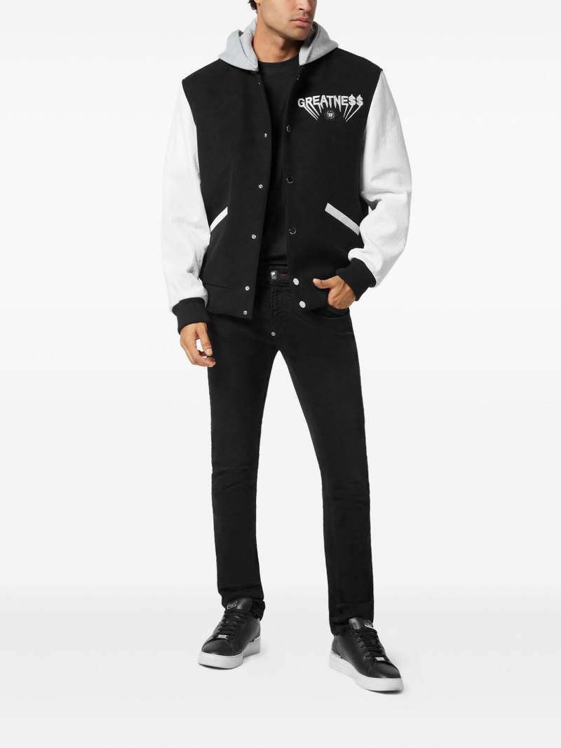 PHILIPP PLEIN hooded leather-sleeve bomber jacket outlook