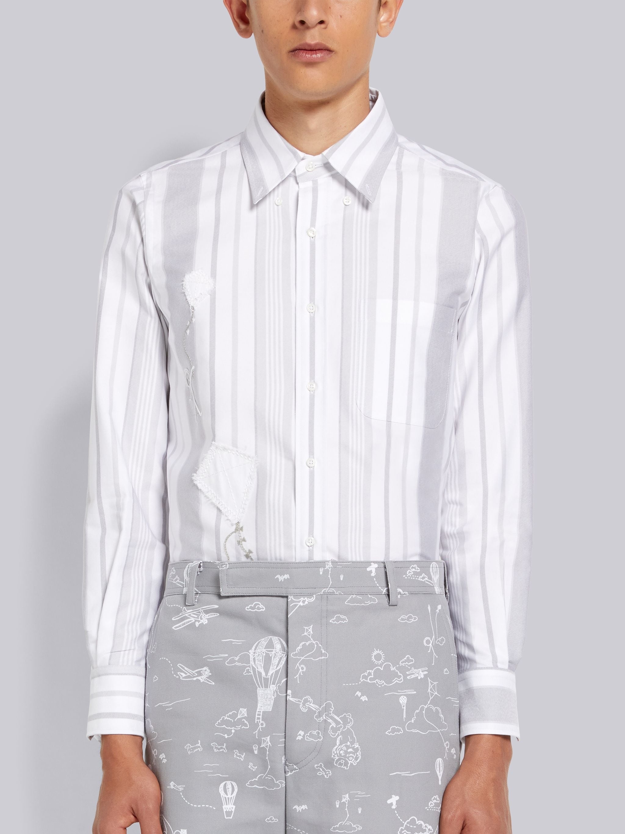 Medium Grey Patchwork Mr. Thom and Kite Straight Fit Shirt - 1