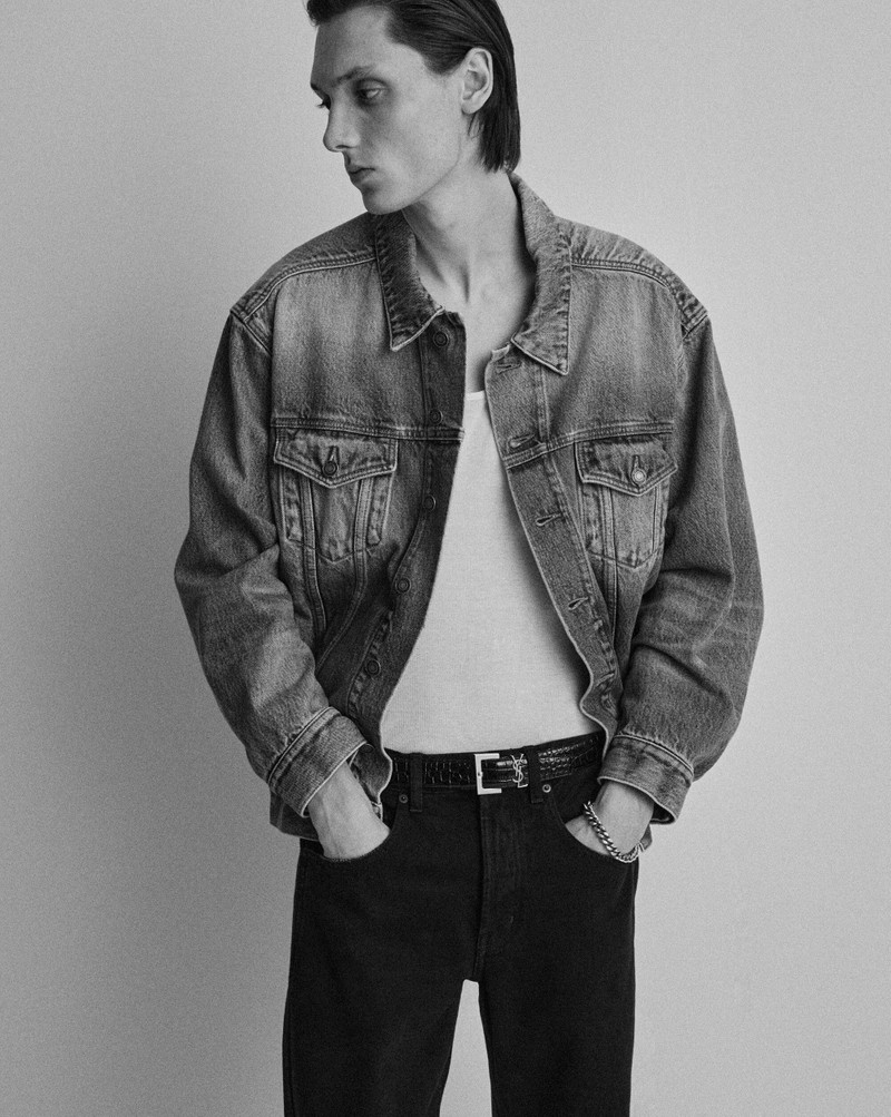 SAINT LAURENT cassandre belt in crocodile-embossed leather outlook