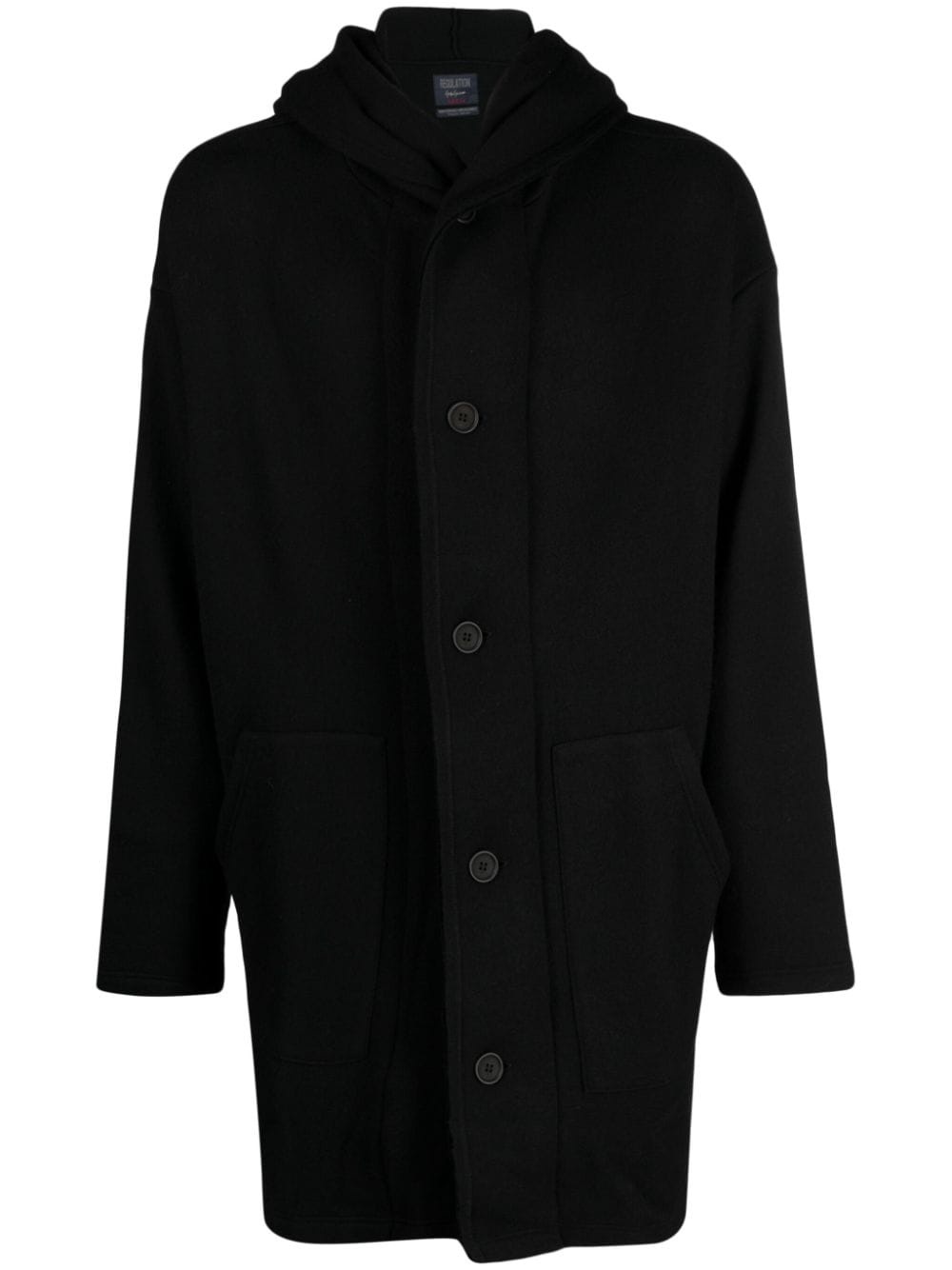 long-sleeved hooded single-breasted coat - 1