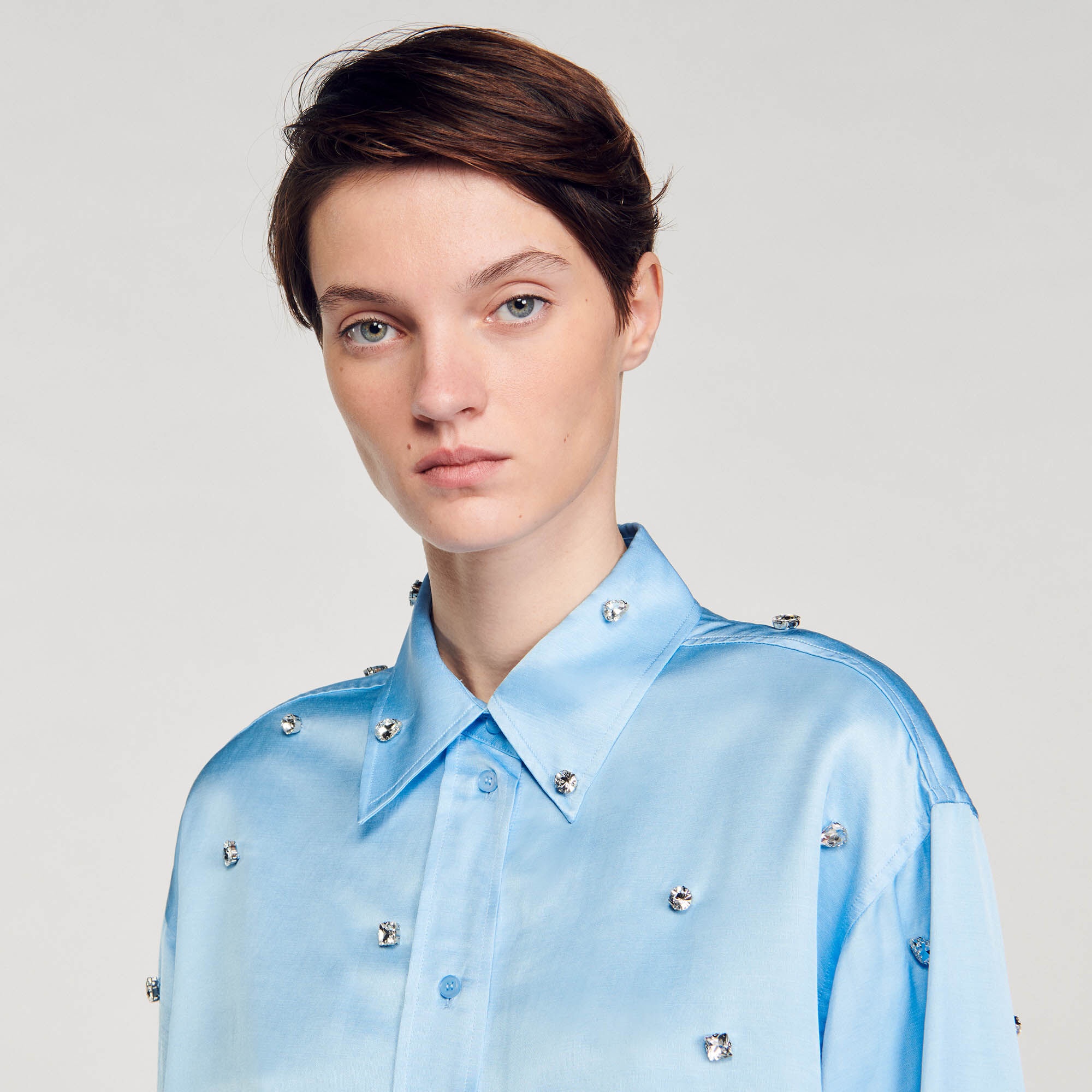 SATINY RHINESTONE SHIRT - 4