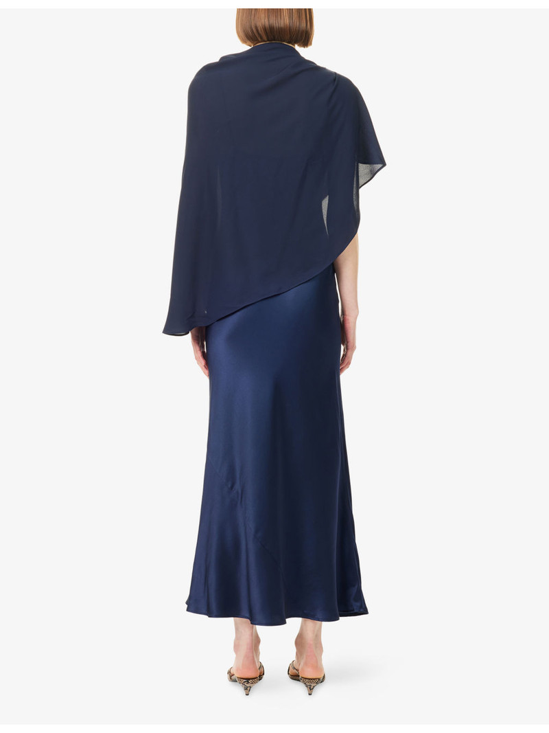 Lilibeth Sheer-Cape Silk Midi Dress 4