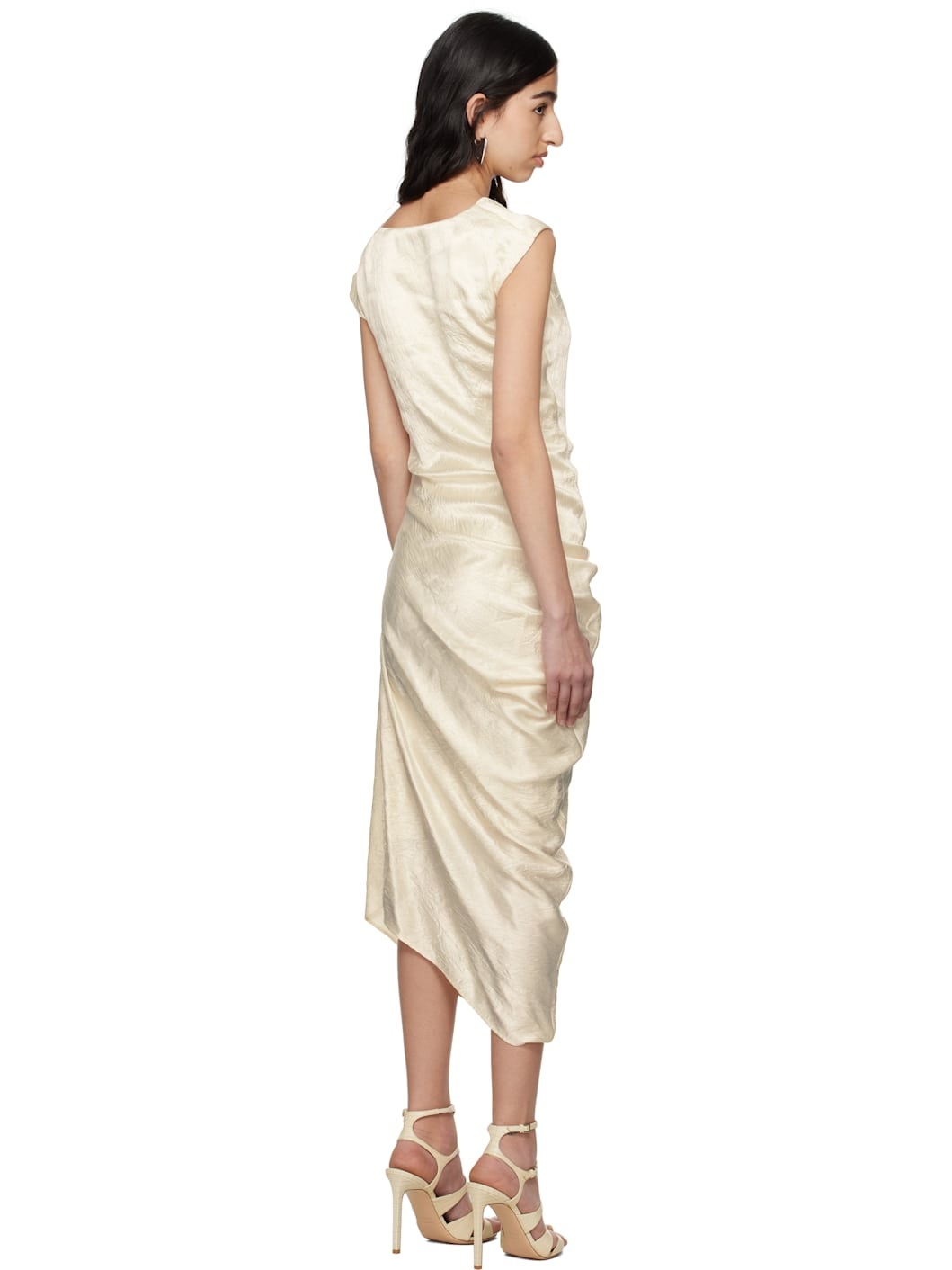 Off-White Asymmetric Draped Midi Dress - 3