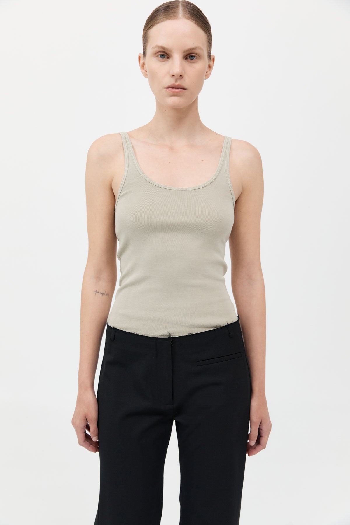 Organic Cotton Slim Scoop Tank - Moss Grey - 2