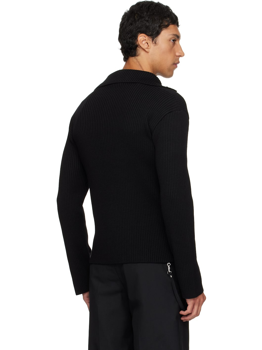 Black Ribbed Wool Polo - 3