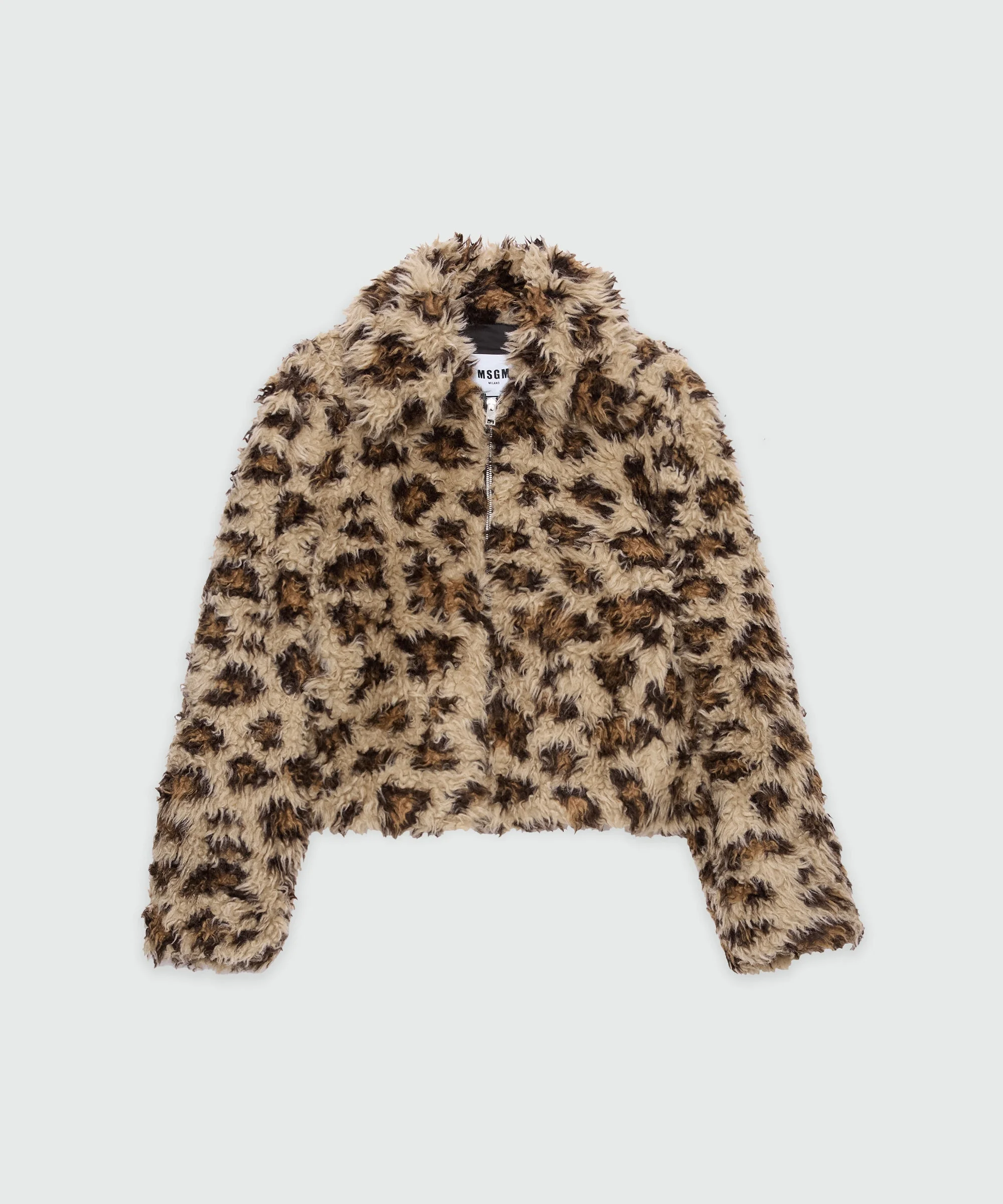 Beige animalier jacket in shaggy-effect faux fur - 1