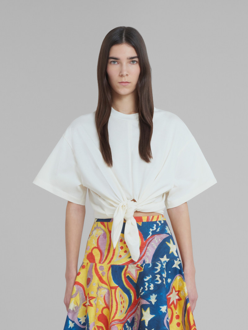 MARNI X NO VACANCY INN - WHITE T-SHIRT IN BIO COTTON JERSEY WITH KNOT 2