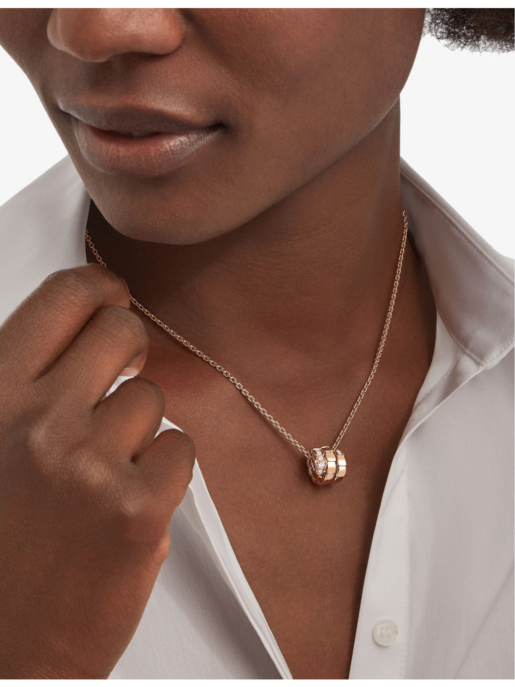 Serpenti Viper 18ct rose-gold and 0.13ct round-cut diamond pendant necklace - 4
