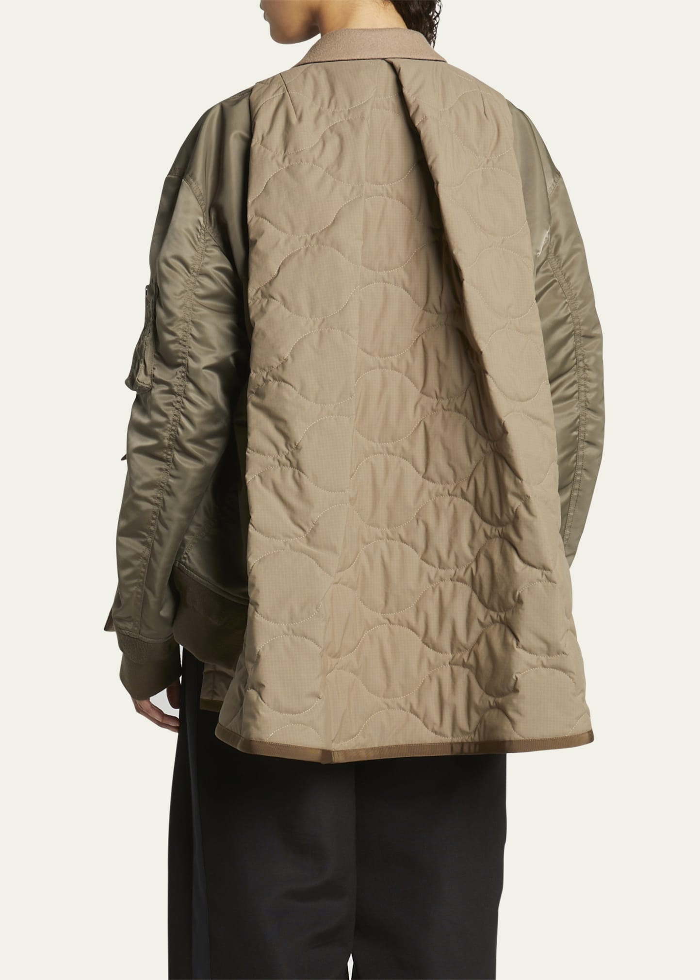 Hybrid Quilted Double-Breasted Nylon-Sleeve Bomber Jacket - 3