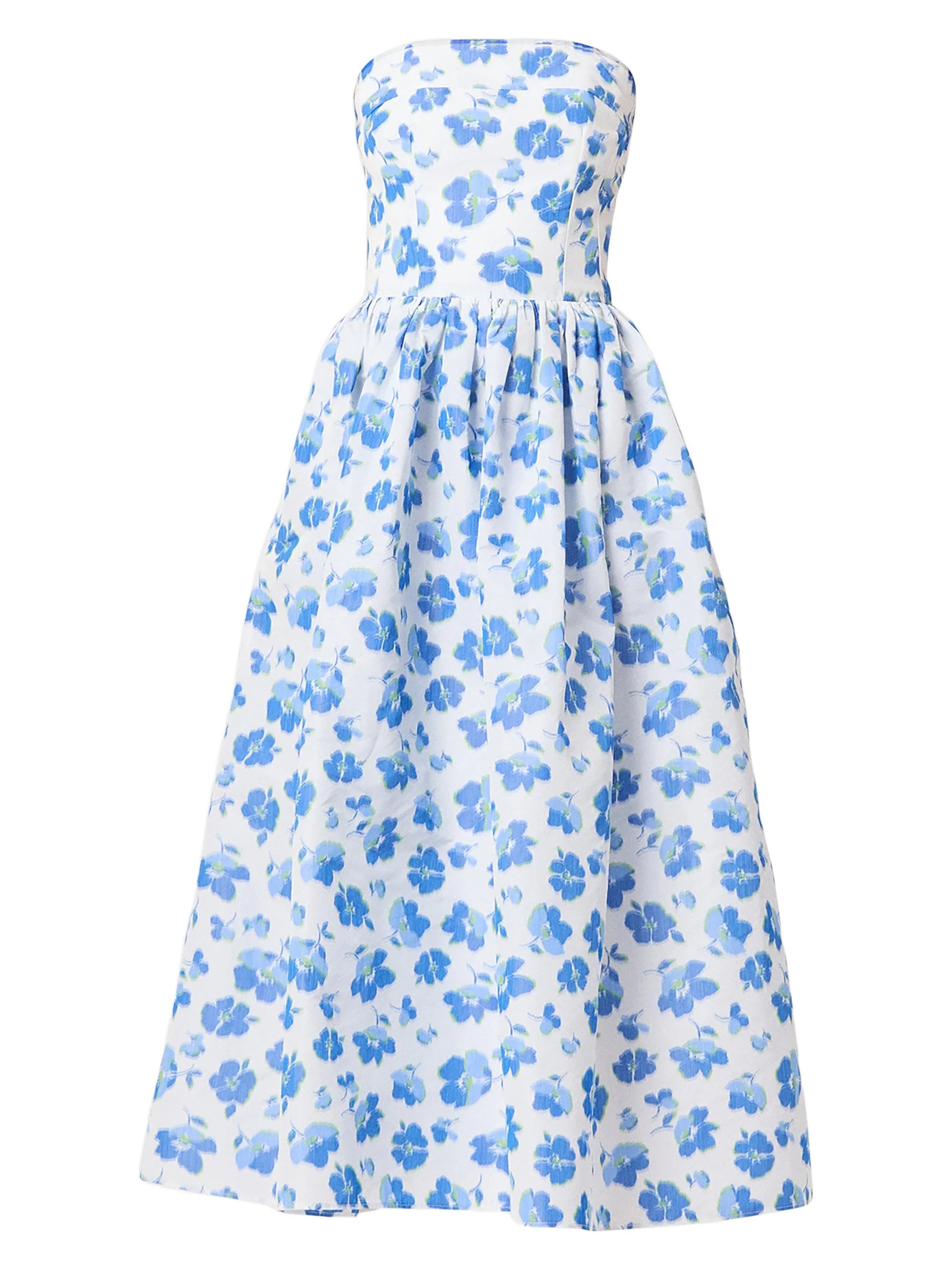 Women's Ophelia Taffeta Strapless A-Line Midi-Dress - Ivory Cobalt - 1