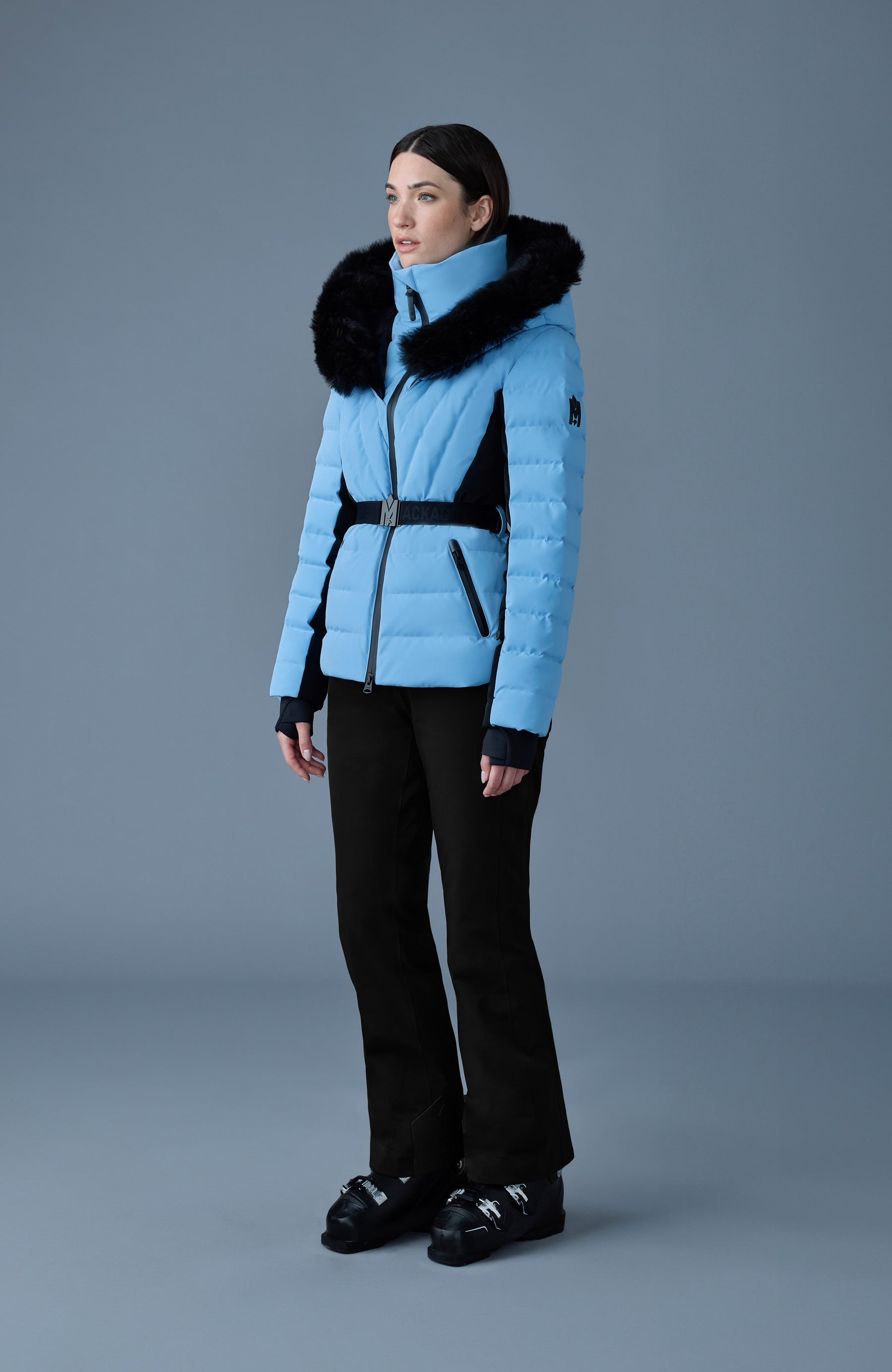 ELITA-SH Belted down ski jacket with fur trimmed hood - 3