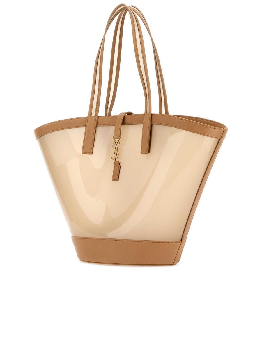 Two-Tone Vinyl And Leather Medium Panier Shopping Bag - 2
