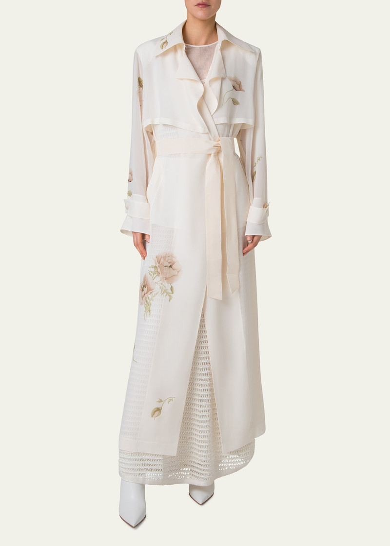AKRIS Haider Floral-Print Silk Crepe Trench Coat outlook