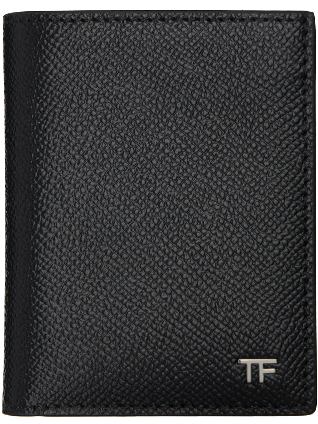 Black Small Grain Leather Folding Card Holder - 1