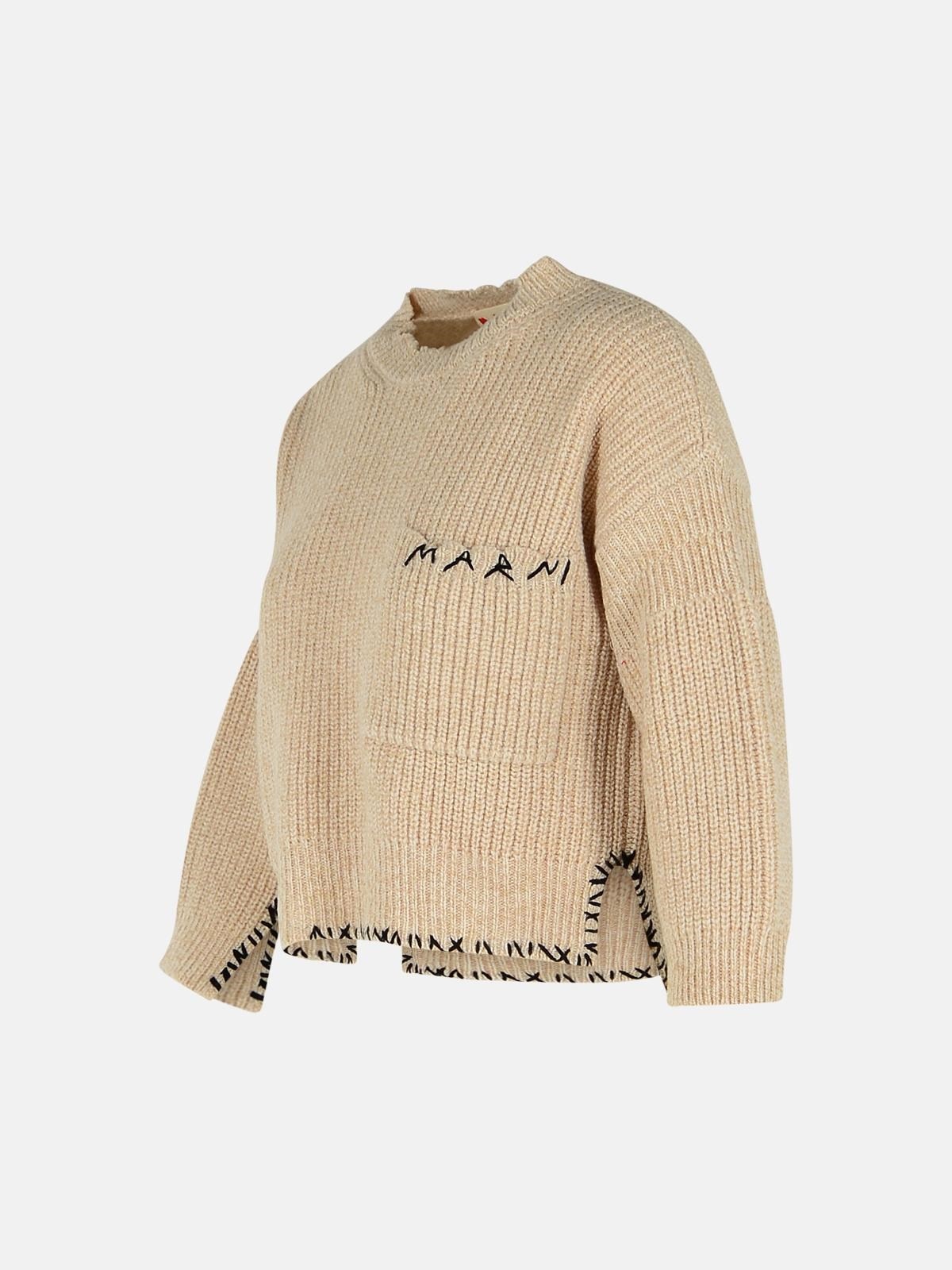 BEIGE MOULINÉ VIRGIN WOOL SWEATER WITH 'MARNI MENDING' EMBROIDERY - 2