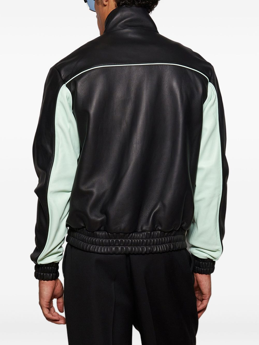 panelled leather jacket - 5