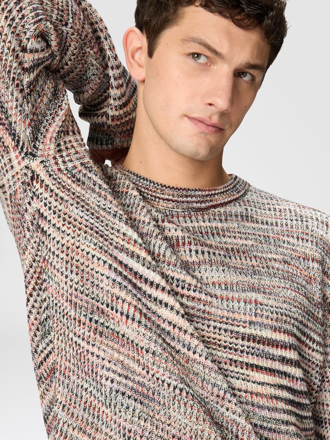 Crew-neck pullover in cashmere and wool with slub motif - 5