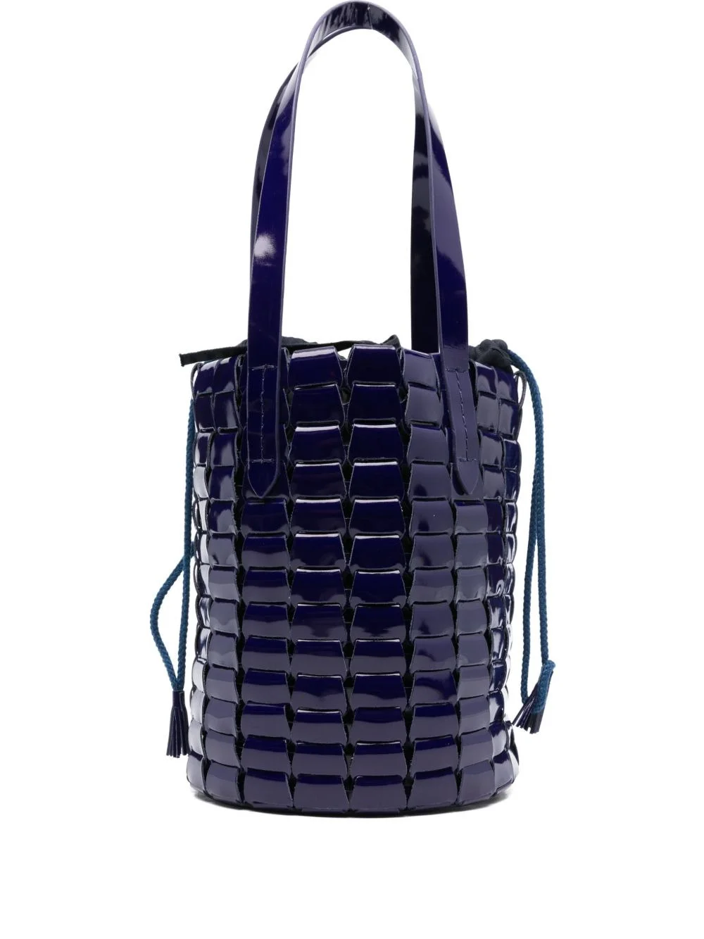 patent leather woven bucket bag - 1