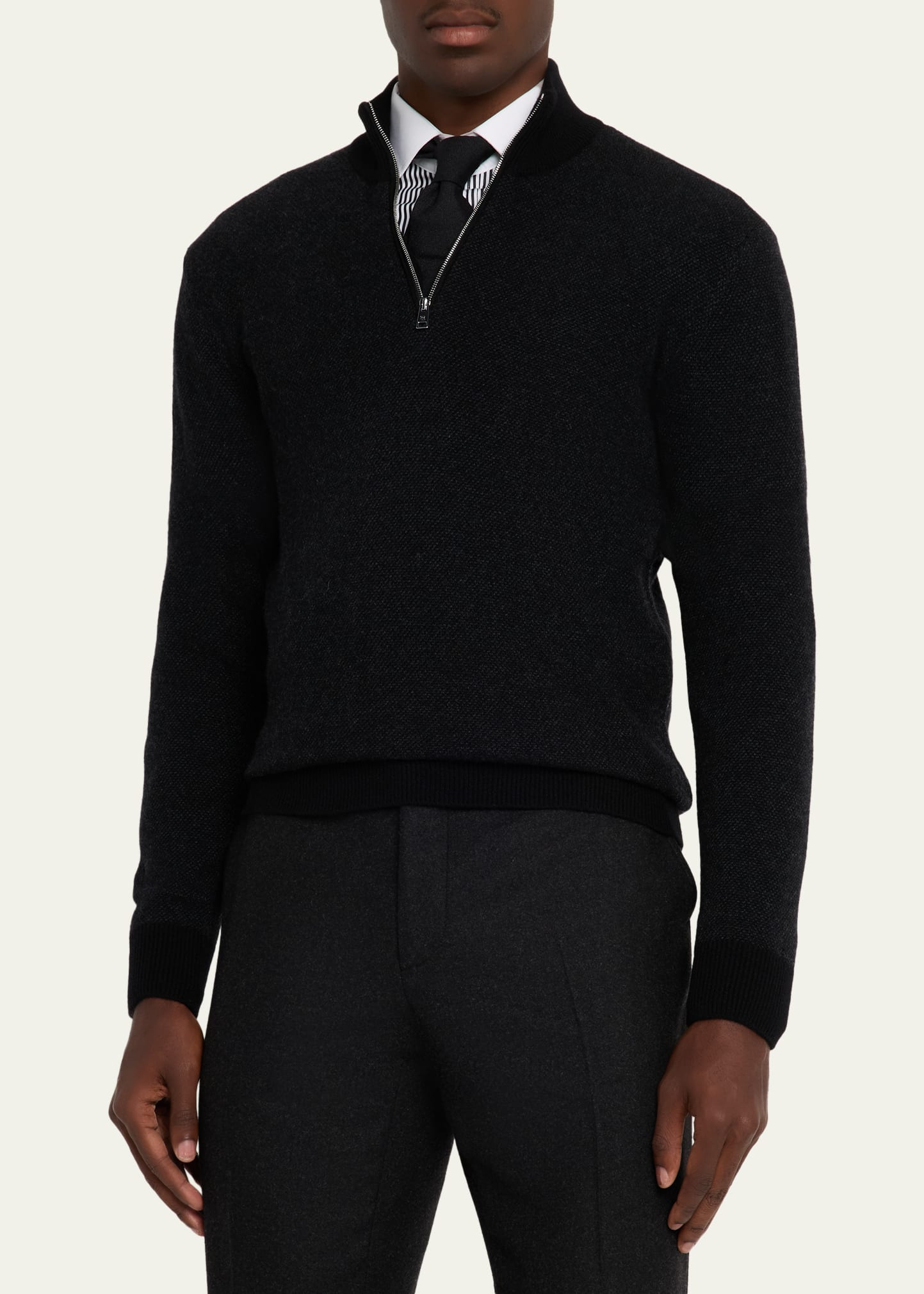 Men's Cashmere Birdseye Quarter-Zip Sweater - 4