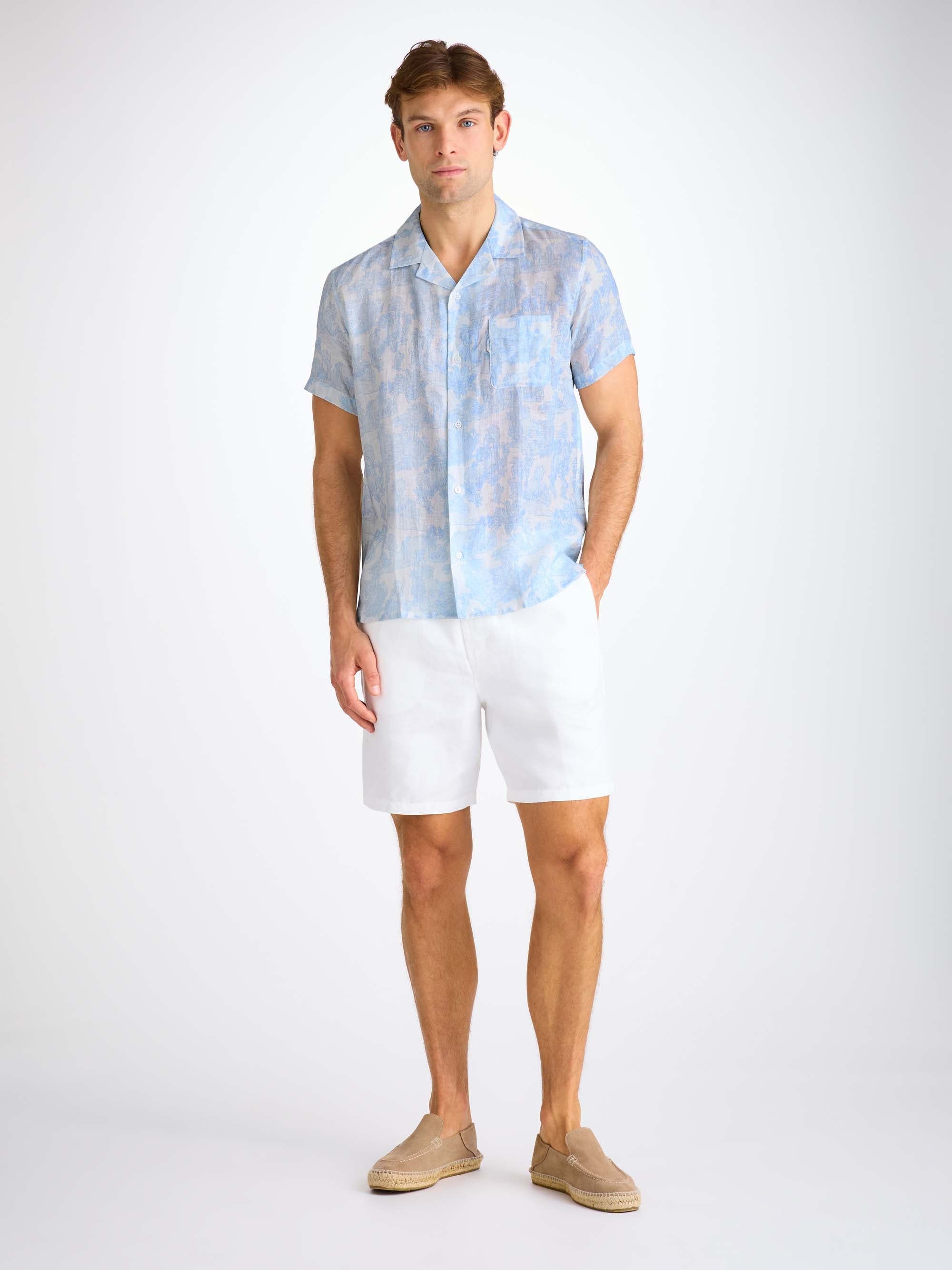 Men's Short Sleeve Shirt Milan 26 Linen White - 3