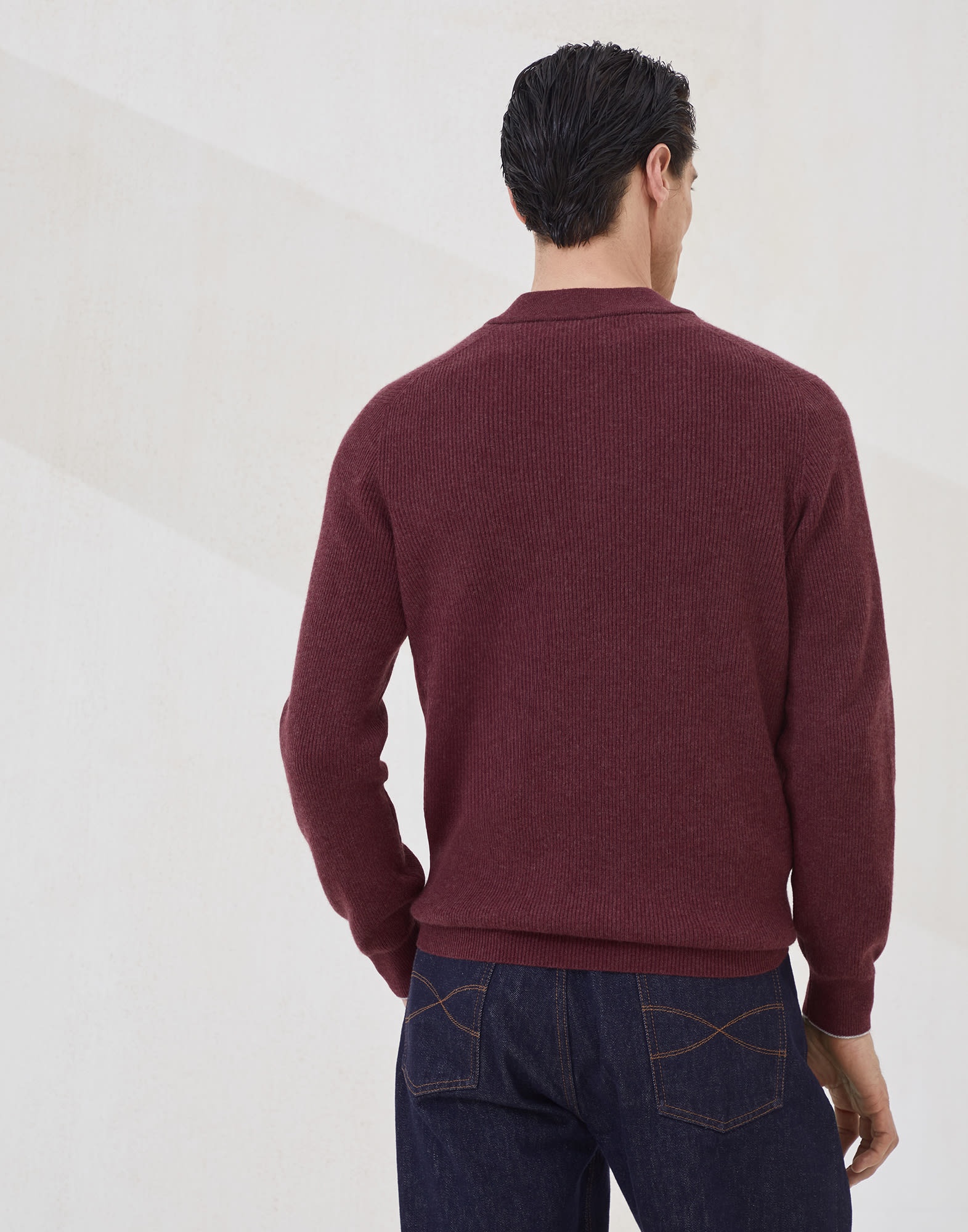 Cashmere English rib sweater with Henley collar - 2