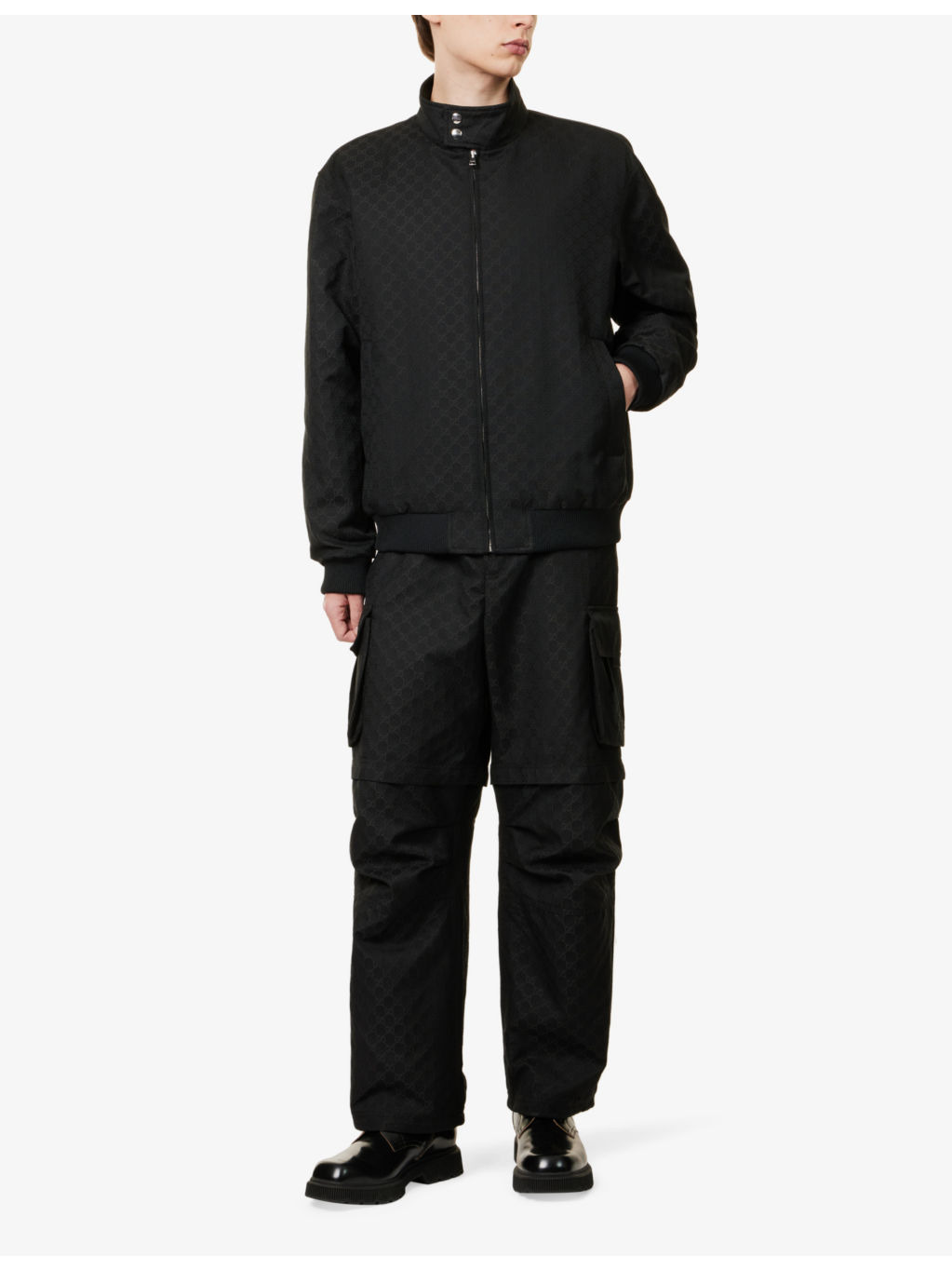 Monogram-print two-zip-pockets relaxed-fit woven-blend jacket - 2
