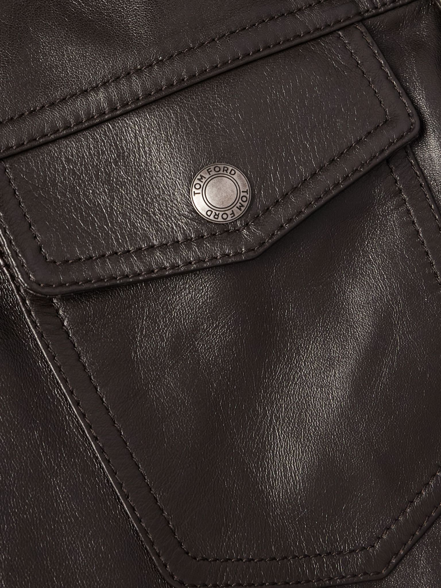 Slim-Fit Leather Shirt Jacket Brown - 5